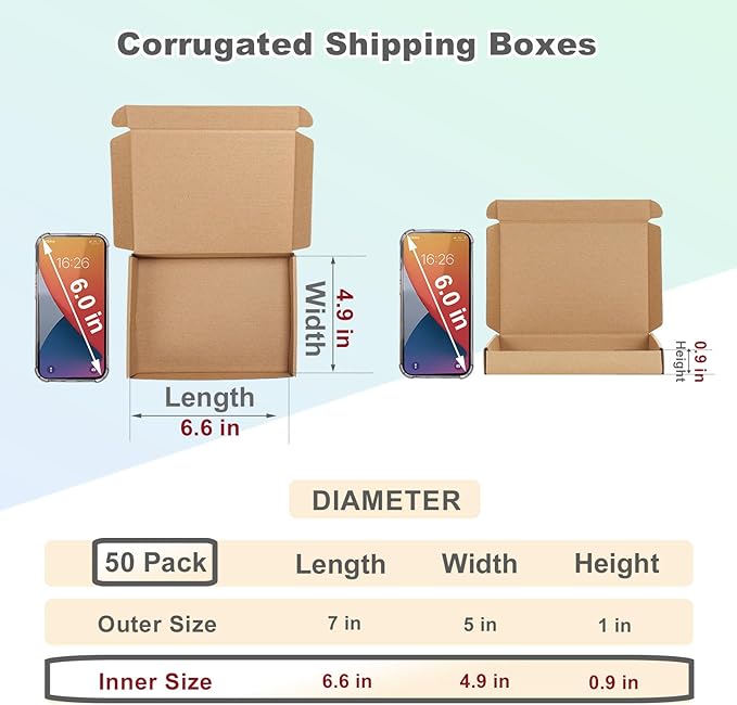 MEBRUDY 7x5x1 Inches Shipping Boxes Pack of 50, Small Corrugated Cardboard Box for Mailing Mailer Packing, Brown