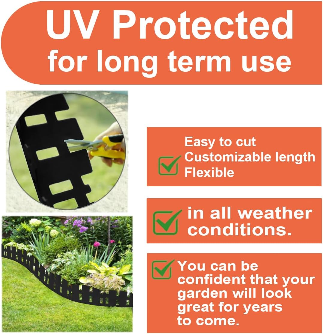 Garden Edging 33FT, Landscape Edging Borders [Extra Tall 4.6IN ] Flexible Lawn Edging Kit with 60pcs Stakes,Mini Plastic Fence for Tree Flowerbeds Grass Yard -Black-1