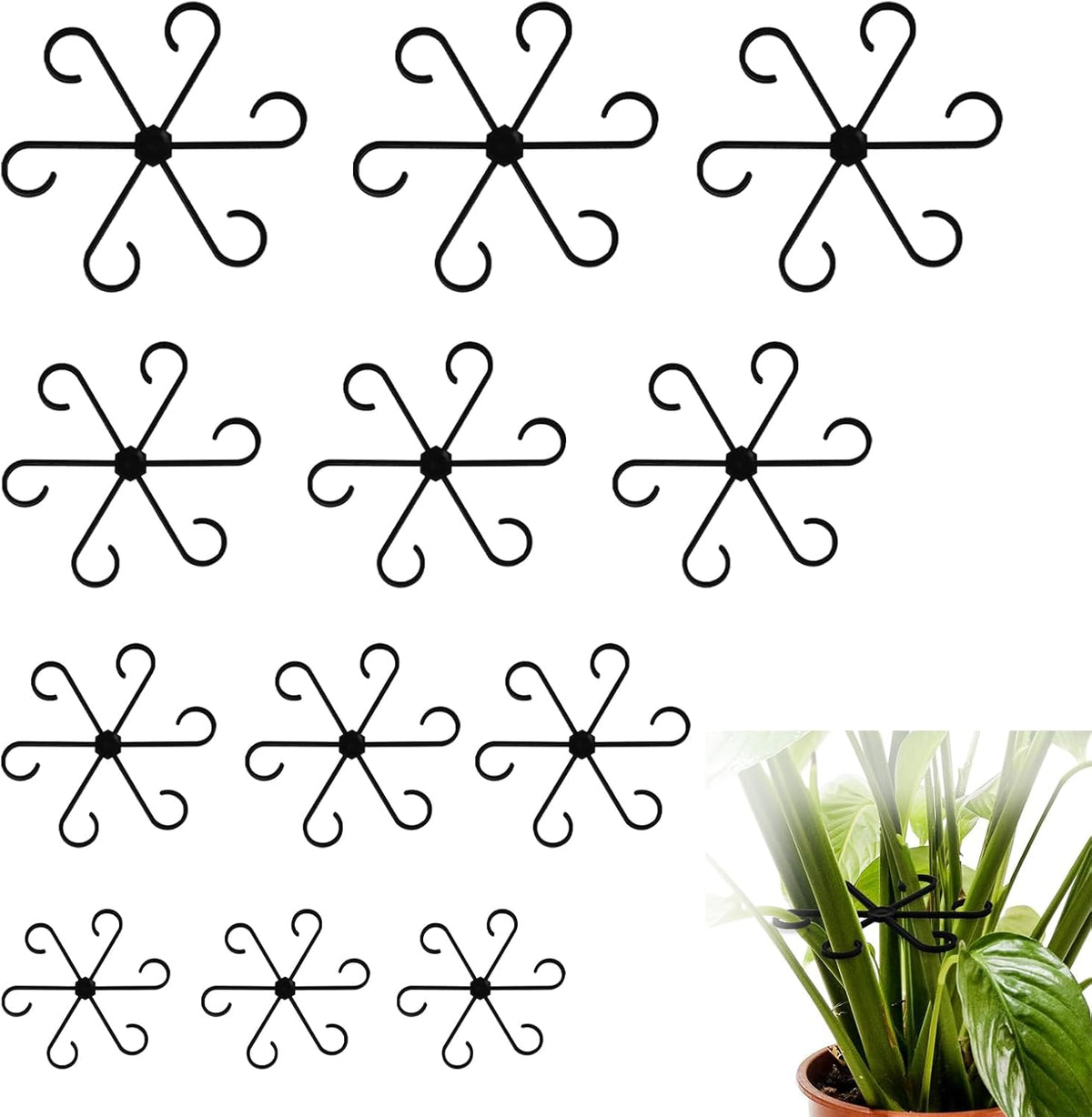 12pcs Climbing Houseplant Stem Supports,Plant stem Support Indoor Outdoor Use,Stem Hook Growth Accessories for Plant Garden, Promotes Upright Growth and Airflow(Black)