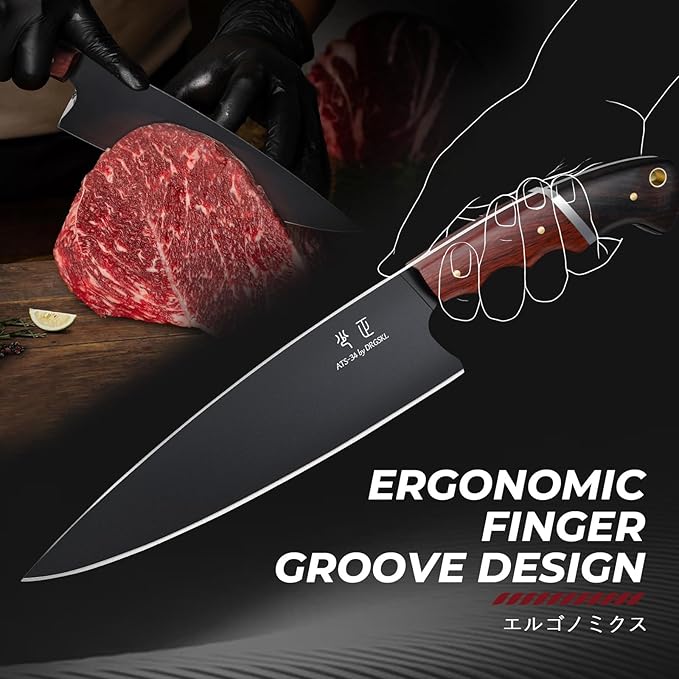 Japanese Chef Knife Set - 3 PCS Kitchen Utility Knife Sets for Cooking, Meat Cleaver Knives Set with Full Tang Wooden Handle, Gift for Birthday