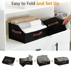 Closet Organizers and Storage, Linen Trapezoid Storage Bins with Handles, Collapsible Shelf Organizer for Blanket, Towel, Clothes, Hats, Purse (Black)