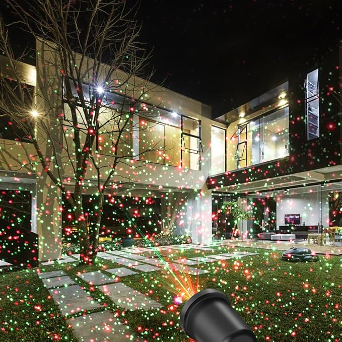 Christmas Laser Light Projector, 2 Pack, Red and Green Star Laser Lights Show with Timer for Outdoor Decorations, Waterproof Landscape Lighting for Christmas and Holidays