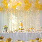 10×10ft Cream White Tulle Backdrop Curtain with Lights String for Parites, Sheer Photo Curtain Backdrop Drapes for Wedding Party Photography Backgrounds