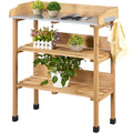 Yaheetech Potting Bench Outdoor Console Table w/3-Tier Storage,Natural Wood