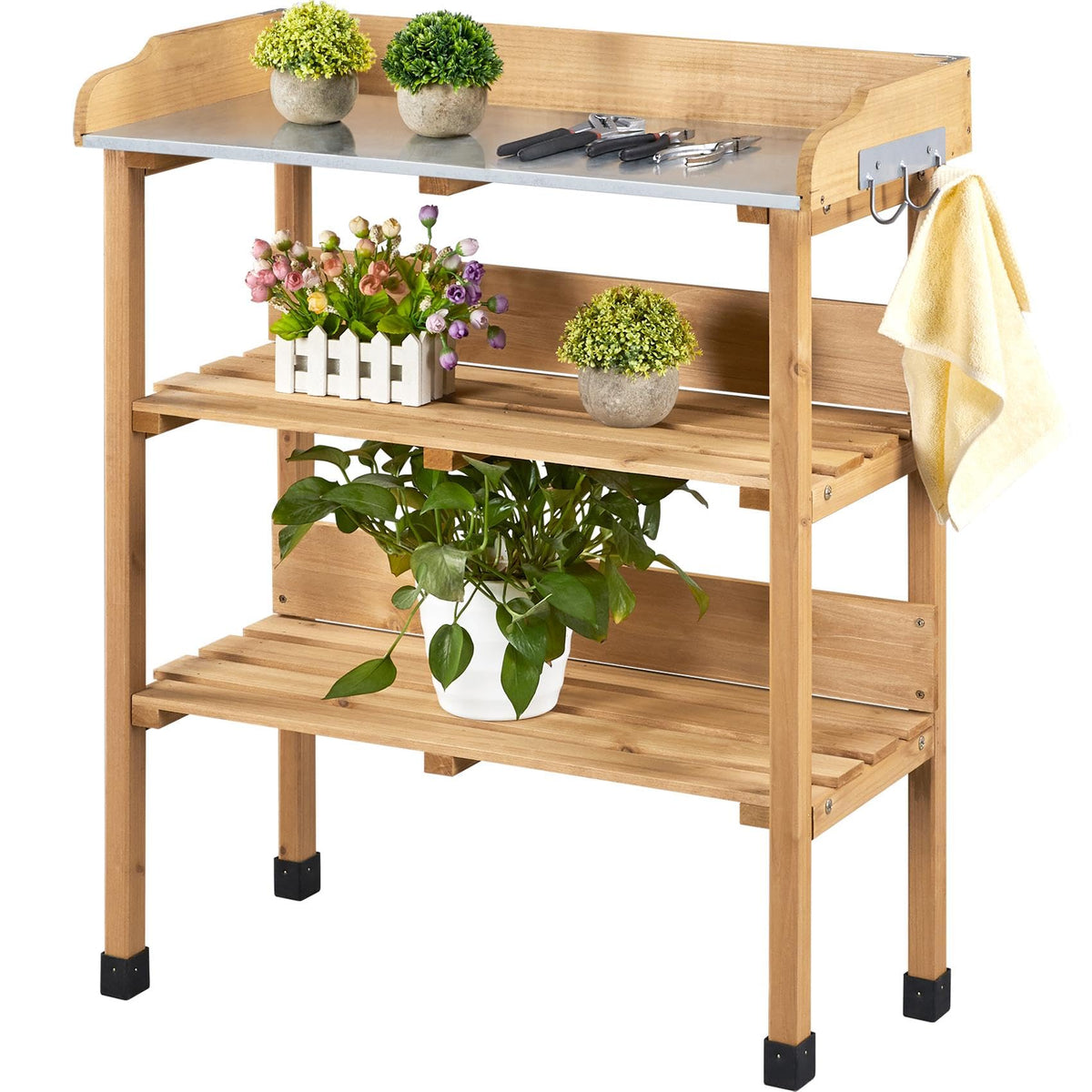 Yaheetech Potting Bench Outdoor Console Table w/3-Tier Storage,Natural Wood