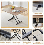 4 in 1 Folding Dining Table with Adjustable Lift Top & Wheels, Multi-Function Coffee Table to Dining Table for Apartments, Kitchens, Living Rooms, Scratch-Resistant & Easy Assembly