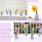 Glass Bud Vases 24 in Bulk, Small Purple Vase Glass Vases for Flowers Modern Ribbed Colored Bud Vase for Decor Wedding Flower Vase in Bulk Vintage Decor Bridal Shower Centerpieces Home Decoration