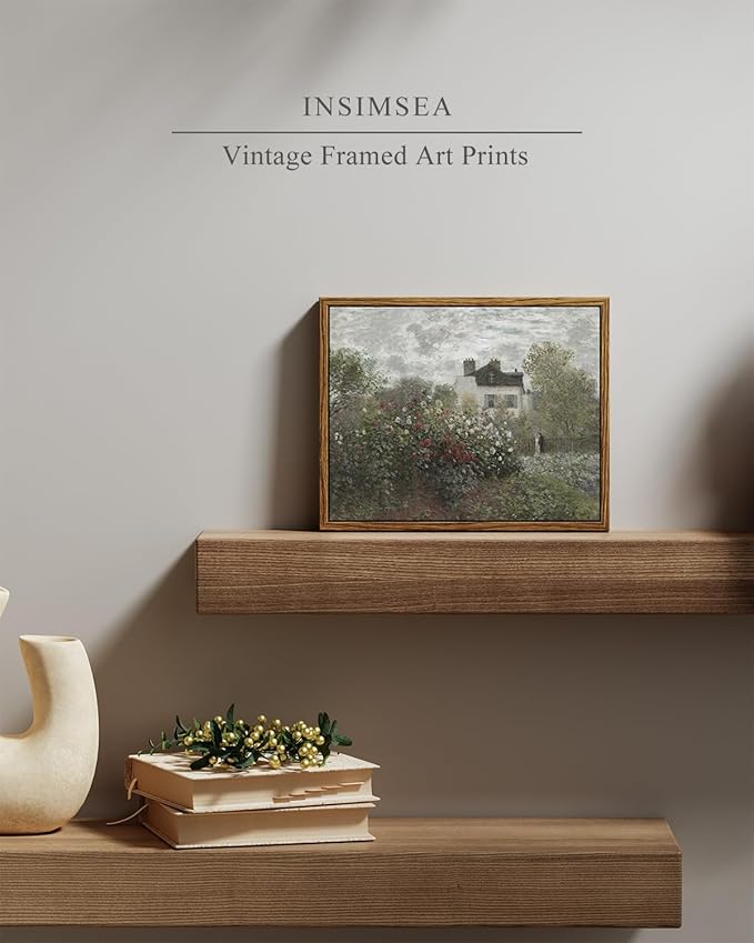 InSimSea Framed Canvas Wall Art Vintage Decor, Monet Flower Garden Painting Prints, Vintage Room Decor, Wall Decor Living Room Bedroom Kitchen Office Room Decor, 8"x10"