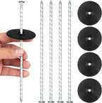 8 Inch Heavy Duty Landscape Stakes with Gasket Caps - 50 Sets Galvanized Spiral Garden Landscape Stakes Kit for Securing Weed Barrier Fabric, Artificial Turf, Tent and More