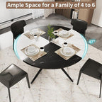VOWNER Modern Round Dining Table for 4-6 People, 47 Inches Wood Kitchen Table, Dining Room Table with Metal Legs, Circle Coffee Dining Room for Living Room, Home, Apartment, Black and White