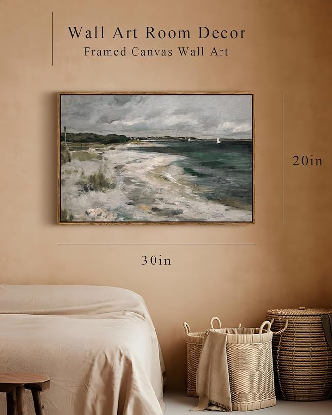 InSimSea Framed Canvas Wall Art, Large Coastal Seaside Painting Prints, Modern Farmhouse Rustic Wall Decor for Living Room Bedroom, French Country Decor, 20"x30"