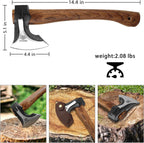 Camping Hatchet, 14.2-inch Splitting Axe with Leather Sheath, Chopping Axe 1065 High Manganese Steel and Hickory Handle