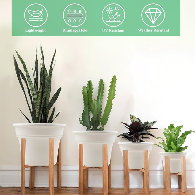 6 Inch Plastic-Flower Pot-for-Indoor Plants, 6 Pack Outdoor Plant Pots with Drainage Holes & Saucers, Resin Garden Pots Planters