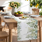 Sage Green Eucalyptus Cotton Linen Table Runner for Dining Kitchen,Farmhouse Leaves Botanical Floral Wedding Outdoor Party Tablerunners Decoration Dresser Scarf Coffee Tablecloth Runners 13x108 Inches