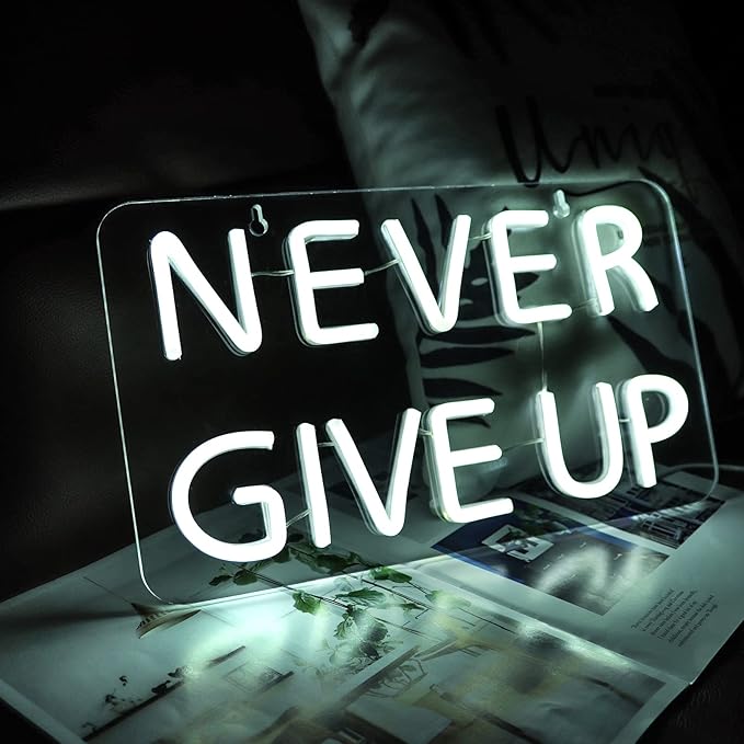 Never Give Up Neon Sign for Wall Decor,Inspire Slogan for Study Room Decoration,Wall Art Lighting As Gifts for Kids or Friends.