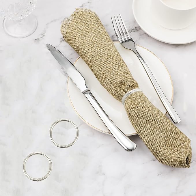 Silver Napkin Rings - 10 Pcs Stainless Steel Napkin Rings,Gold Rotundity Metal Napkin Ring for Table Settings Wedding Christmas Party Dinner Table