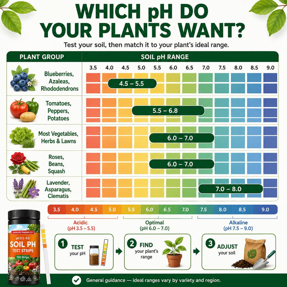 Soil Test Kit – 100 Soil pH Test Strips (3.5–9 Range) for Garden, Lawn & Indoor Plants – Easy At-Home Soil Testing
