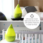 Crane Drop Ultrasonic Cool Mist Humidifier, 1 Gallon Teardrop with Auto Shutoff for Baby Nursery, Bedroom, Office, Plants, Green