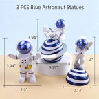 Blue Astronaut Statues Set of 3, Outer Space Theme Figurines Planet Nursery Classroom Bedroom Decor Cake Toppers