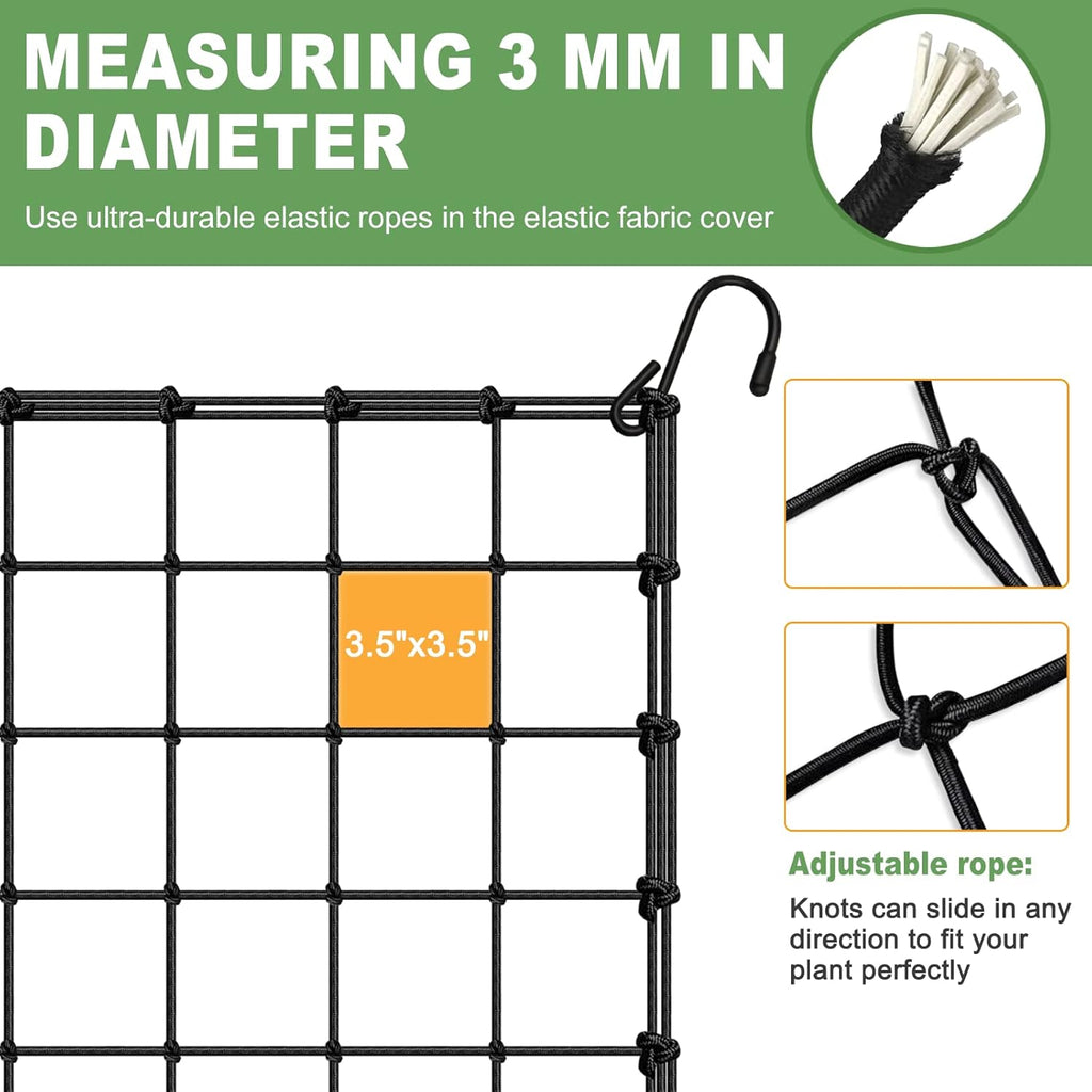 Scrog Net 2x2 Trellis Net for Grow Tent, Elastic Heavy Duty Trellis Netting with Hooks for Indoor Plant Growing Tents, Hydroponics, Trellis for Climbing Plants Outdoor