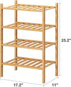 Small Shoe Rack, 4-Tier Rack for Entryway, Bamboo Wood Shoe Shelf for Closet & Hallway, Long 17 in | Beautiful | Functional | Sturdy | Durable