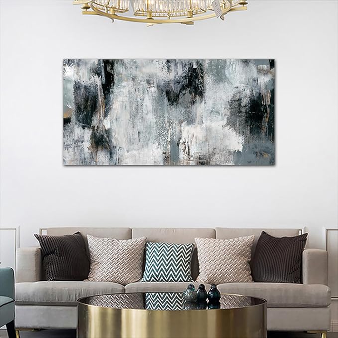NINEASO Black Gray Abstract Wall Art - Abstract Canvas Pictures for Wall Decor Modern Abstract Canvas Painting Artwork for Living Room Bedroom Home Office Wall Decorations 29" x 58"