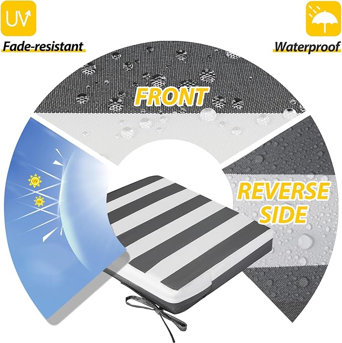 AAAAAcessories Outdoor Seat Cushions for Chairs, Waterproof, Fade-Resistant, 24" x 24" x 4", Patio Furniture Replacement Cushions, Set of 2, Gray Cabana Stripe