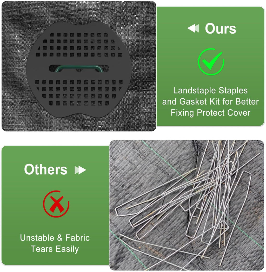 FOTMISHU Landscape Staples 6Inch 180pcs Garden Stakes + 180pcs Gasket, Lawn Pins with Spray Coating Craft,11Gauge Anti-Rust Ground Yard Spikes Anchoring for Outdoor Tents Irrigation Hoses (Green)