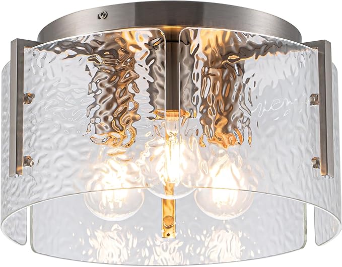 MAYNA Modern Nickel Semi Flush Mount Ceiling Light Fixture, 3-Light Glass Ceiling Light, Hallway Light Fixtures Ceiling Mount for Kitchen Entryway Bedroom Laundry Room
