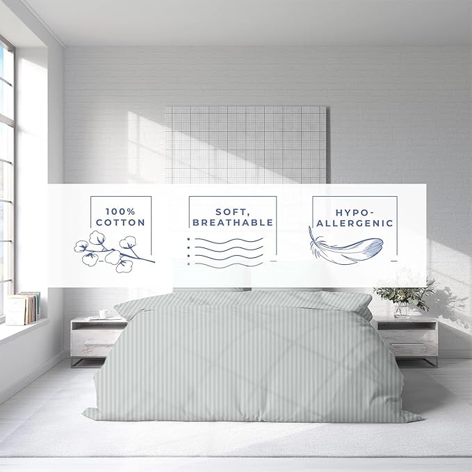 Kotton Culture 1 Pc Custom Size Duvet Cover Only -100% Egyptian Cotton Sateen 600 Thread Count Ultra Soft Premium Durable Comforter Cover Zipper Closure & Corner Ties (Striped Silver, Custom)
