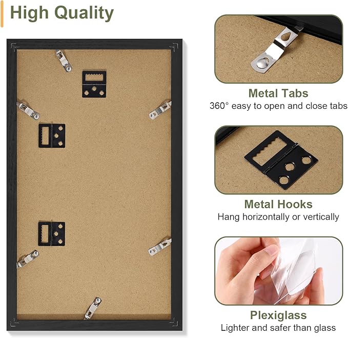Vittanly 8x14 Picture Frames Collage, Displays 3Pcs 4x6 Pictures with Mat, Collage Picture Frame for Horizontal or Vertical Display, Black, 1 Pack