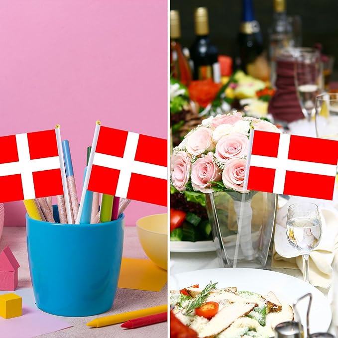 Denmark Flag Danish Flag, Small Mini Handheld Denmark Flags on Stick, Ideal for Party Parades Sports Events Patriotic Festival Decorations