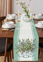 Eucalyptus Cotton Linen Table Runner for Dining Kitchen, Wedding Outdoor Party Tablerunners Decoration, Green Leaves Botanical Plants Watercolor Dresser Scarf Coffee Tablecloth Runners 13x120 Inches