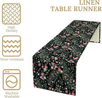 Paisley Table Runner, Abstract Vintage Boho Pink Paisley Flowers Green Teal Leaves Print Table Runner for Dinning Holiday Party Indoor Outdoor Decor, 13x60inch