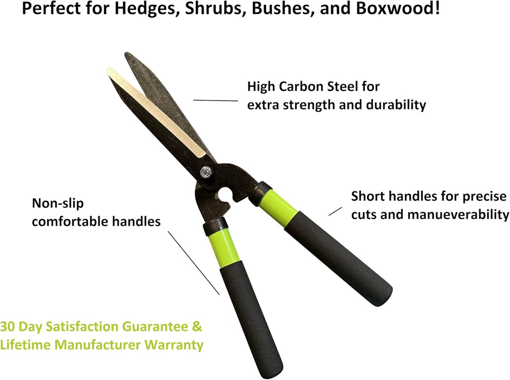 GARDEN GURU Hedge Shears Clippers for Trimming & Shaping Borders, Boxwood, Decorative Shrubs, Bushes, Grass – 15 inch High Carbon Steel Gardening Hedge Clippers & Shears with Comfort Grip Handles (2)