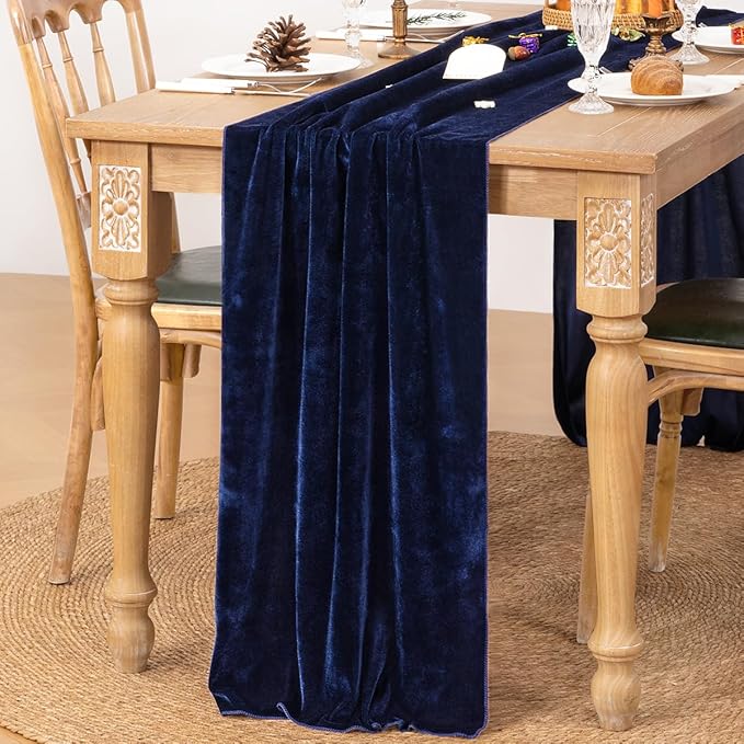 MLMC 2 Pack Navy Blue Velvet Table Runner 10ft Luxury Deep Blue Velvet Fall Table Runner 20x120 Inches for Wedding Reception Bridal Shower Party Birthday Events Decor