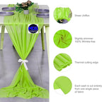 MDS 15 Pack 10ft Chiffon Table Runner 29 x 120 Inches Sheer Wedding Runner Romantic Rustic Table Runner for Wedding Decorations, Birthday Parties, Bridal Shower Party Arch Decor - Parrot Green