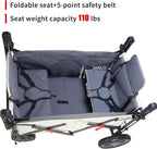 Foldable Wagon with Canopy - Collapsible Utility Cart with 2 Seats & Belts, Adjustable Handle, Expandable Front for Camping, Picnic, Shopping (Beige/Grey)
