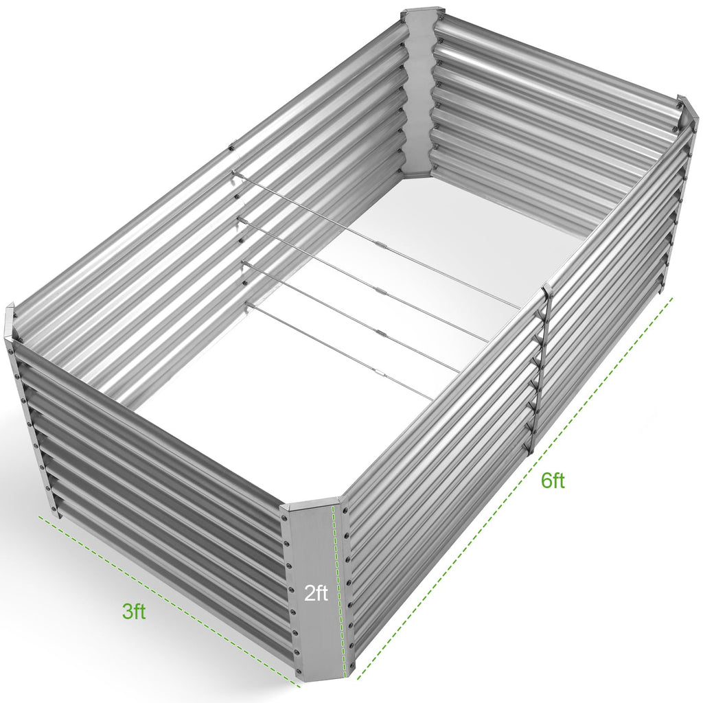 Land Guard 2 Pack 6×3×2 ft Galvanized Metal Raised Garden Bed, 2FT Deep Root Elevated Planter Box Steel Large Vegetable Flower Bed Kit, Silver