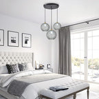 KCO Lighting 3-Lights Smoke Gray Glass Pendant Light Black Globe Round Cluster Chandelier Mid-Century Modern Multi Light Pendant Lighting Nordic Kitchen Island Light Fixture
