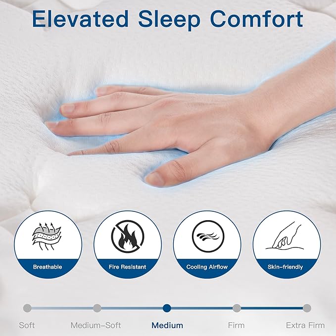 Twin Size Mattress 10 Inch, Twin Mattress in a Box, Hybrid Memory Foam Medium Firm Feel Individual Pocket Springs Matress, Breathable Fabric, Strong Edge Support, Fiberglass Free