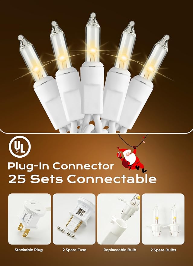 Minetom LED Clear White Christmas String Lights, 200 Count 66 Feet LED Christmas Lights Bulb, Christmas Decorations Indoor, Christma Tree Lights for Indoor Outdoor Xmas Wedding Party Festival