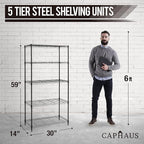 CAPHAUS 3/4/5-Tier Adjustable Height Wire Shelving Unit, Wire Rack Shelving, Metal Steel Storage Shelves, Garage Shelving Storage Organizer, Utility Storage Shelf, 5-Tier Without Wheels, Black