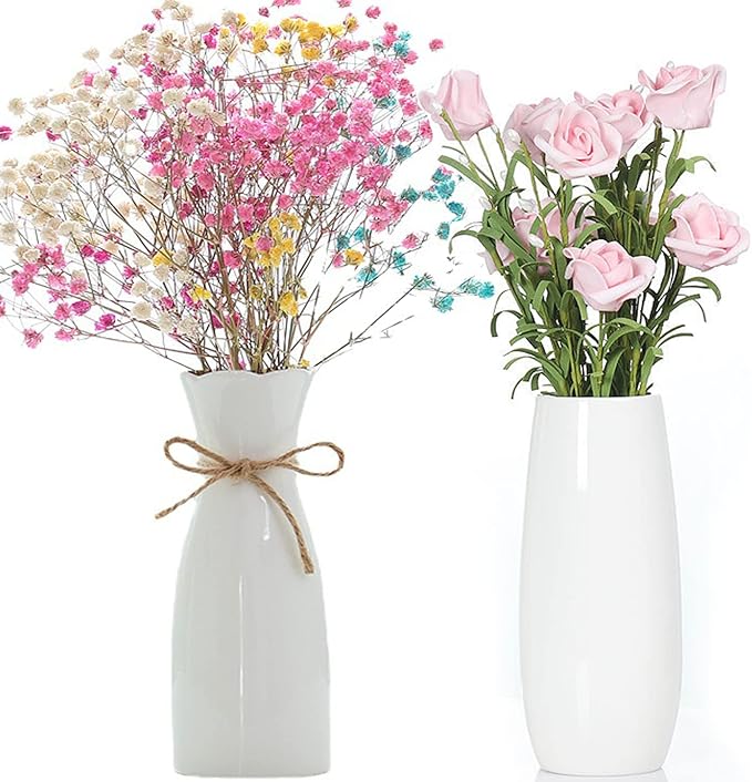 2 Ceramic Vase White Flower Vase for Home Decor Modern 7.9 inch Mini Vase for Table Shelf Home Decor Vase for Fireplace Bedroom Kitchen Living Room Wedding Office Desk Birthday Gifts