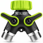 2 Way Hose Splitter Heavy Duty - Metal Y Garden Hose Splitter with Shutoff Valves, Brass Outdoor Faucet Adapter for Spigot, 3/4 Inch GHT Water Hose Connector - Green