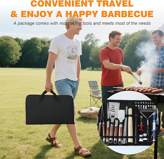 137PCS BBQ Grill Accessories Set – Stainless Steel Grill Tools for Outdoor Grill with Carrying Case, Heatproof Handles & BBQ Utensils for Camping, Backyard & Gifts