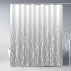 Punkray Ombre Light Grey Striped Polyester Shower Curtain for Bathroom with Hooks, Waterproof Bath Accessories Hotel Style - Machine Washable 72 x 72
