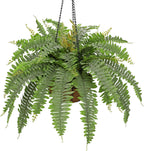 Fake Hanging Plants Large Boston Fern Artificial Plants Outdoor Realistic Fake Ferns with Palm Basket Silk Plants Ferns Hanging Plant Artificial Decor for Home Front Porch Window Garden - Dusty Green