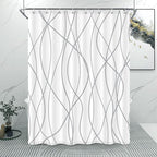 Punkray Grey and White Striped Polyester Shower Curtain for Bathroom with 8 Hooks, Weighted Hem, Waterproof Bath Accessories Hotel Style, 54 x 72