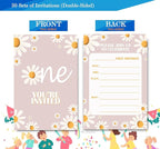 Daisy 1st Birthday Invitations for Girls, Daisy One Birthday Party Invitaions for Party Invites, 4x6 Inches, 30 Sets with Envelopes